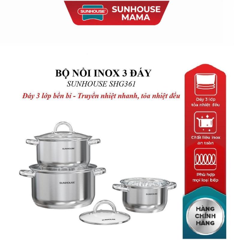 BỘ NỒI INOX 3 ĐÁY SUNHOUSE SHG361