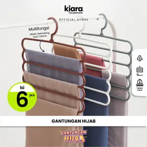 Kiara Houseware Gantungan Jilbab Susun CJP Kiara 5in1 - 6 Pcs Plastik Tempat Kerudung Gantung Baju Tahan Karat Kaus Multifungsi Anti Lengket BPA Free 5 Susun Tebal & Kokoh