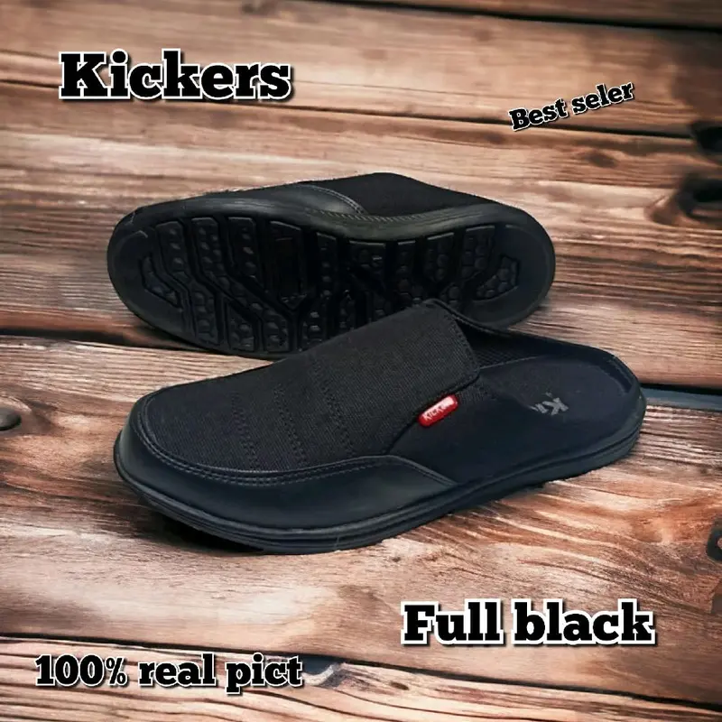 sepatu selop pria full hitam / mule / sepatu loafer pria / sepatu Kickers pria /sepatu sandal kerja cowok 0