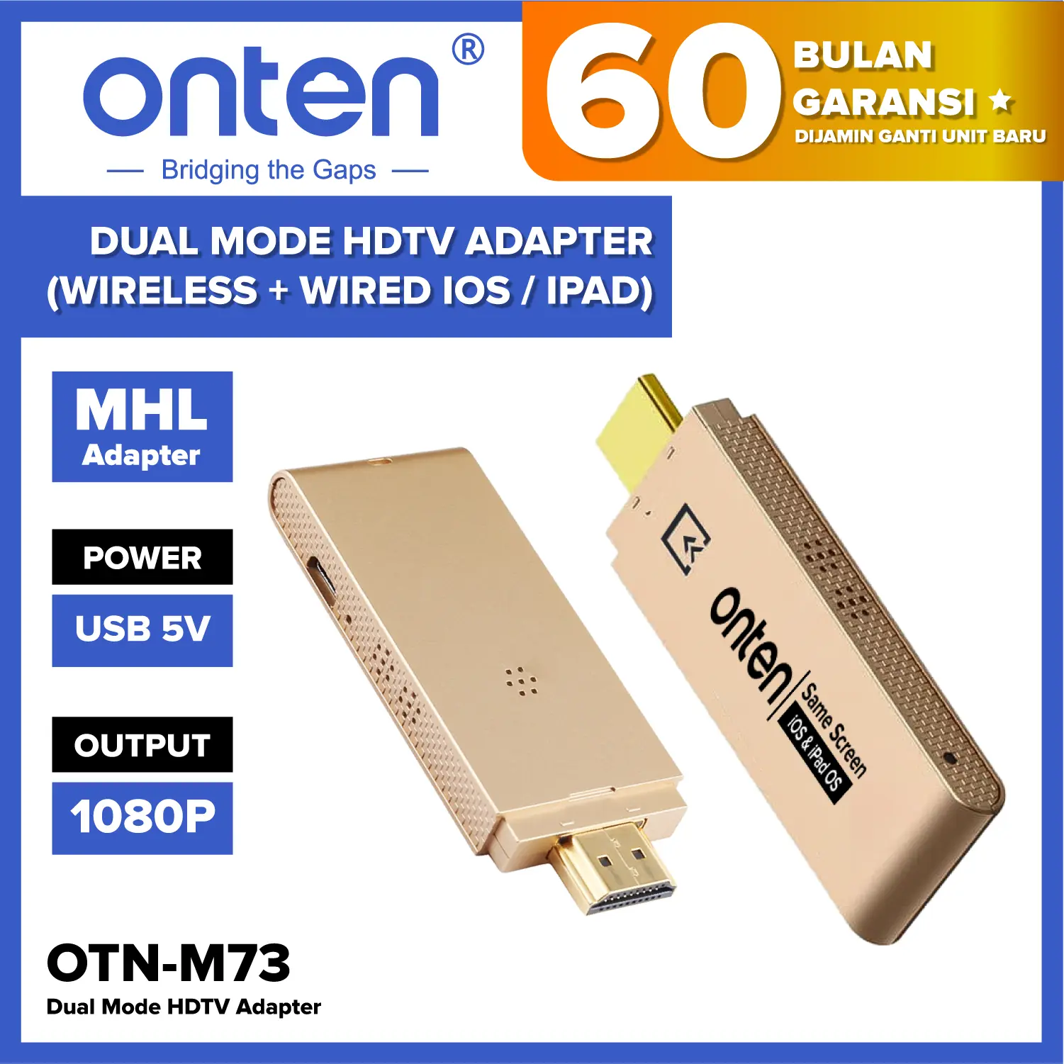 Onten Dual Mode HDTV Adapter Wireless Wired IOS IPAD Support Hp Tab Non MHL Android Ipad Iphone Miracast dongle OTN-M73