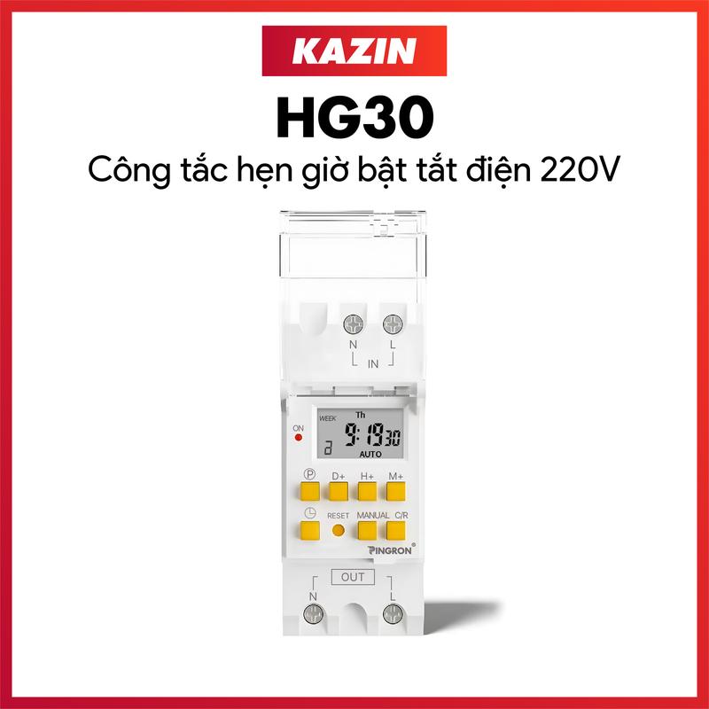 Công tắc hẹn giờ bật tắt điện 220V HG30 công suất lớn 30A, 28 chương trình và thời gian chính xác