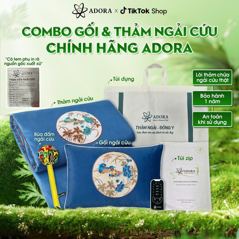 Tặng Thêm 1 Búa Đấm Ngải Cứu Combo Gối & Thảm Ngải Cứu Đông Y ADORA Chính Hãng | Chườm Nóng Hỗ Trợ Đau Nhức Xương Khớp Mỏi Vai Gáy giúp massage thư giãn đả thông kinh mạch rất tốt cho sức khỏe.