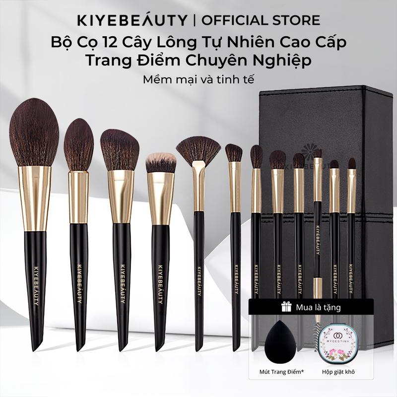 Bộ Cọ Trang Điểm Chuyên Nghiệp 12 Cây KIYE Cao Cấp Lông Tự Nhiên Mềm mại Tiện Lợi