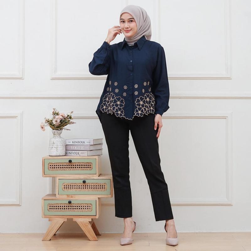 Opnaisel series Kemeja Bordir Sabrina / Blues Bordir Model Kerah Bahan Polo Linen 6
