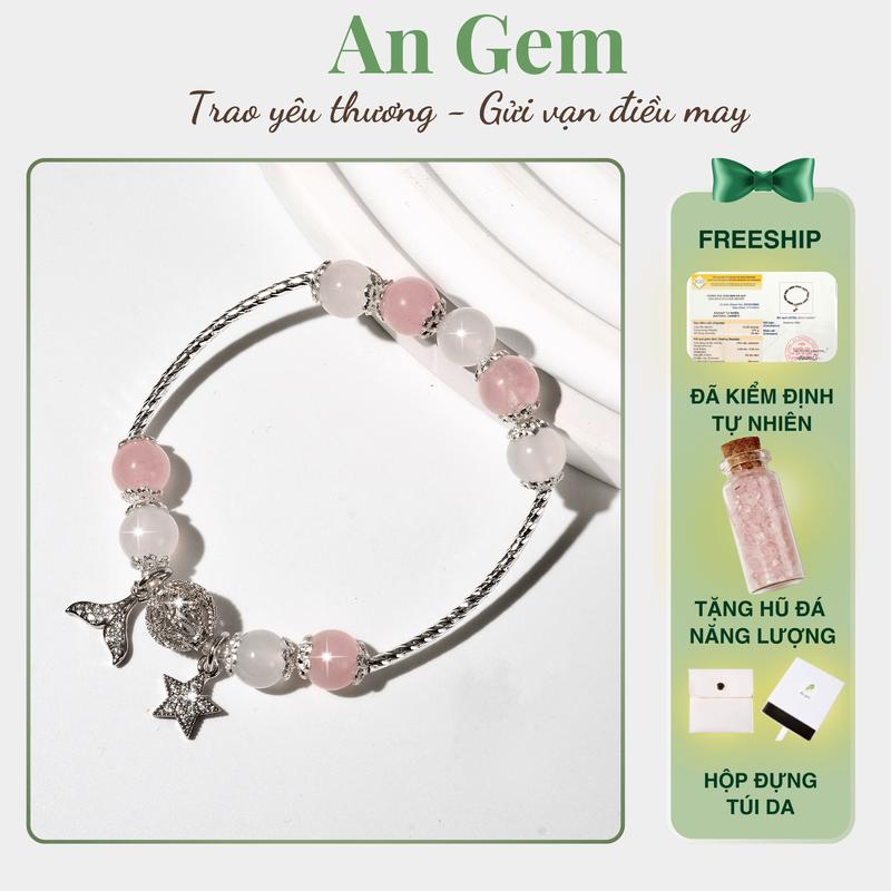 Vòng tay đá An Gem hồng mix trắng full charm, lắc tay nữ đá tự nhiên phụ kiện đeo tay tinh tế quà tặng sinh nhật giáng sinh Noel Tết Valentine[TẶNG HŨ ĐÁ NĂNG LƯỢNG]
