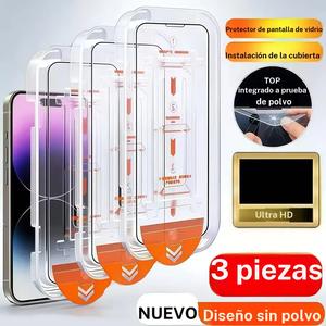 Paquete de 3 protectores de vidrio templado para iPhone 17/17e/16/16e/15/14/13/12/11/17 Pro Max/16 Pro Max/17 Pro/15 Pro/Plus/X/XR/XS Max/Air; película Ultra HD, dureza 9H+, resistente a arañazos y huellas.