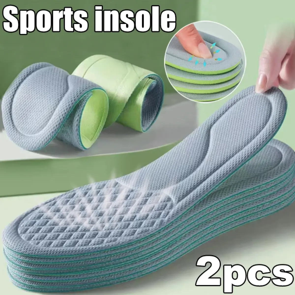 Nano Deodorant Insoles for Men and Women, Thin, Antibacterial, for Running, Breathable, Soft Sole, Shock Absorbing, Sports, Summer Rubber