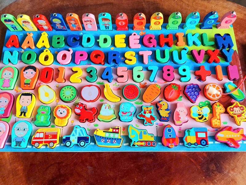 Bảng Chữ Cái Tiếng Việt Bảng gỗ học chữ số đếm ghép hình học câu cá- đồ chơi phát triển trí tuệ