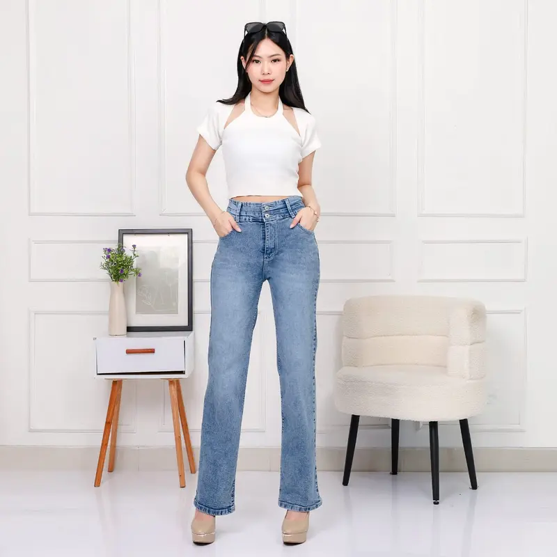 GoJeans MILEA - Celana Jeans Wanita Highwaist Kulot MILEA Kancing 2 Destroy - Size 27-34 - SNOW celana kulot standard 2