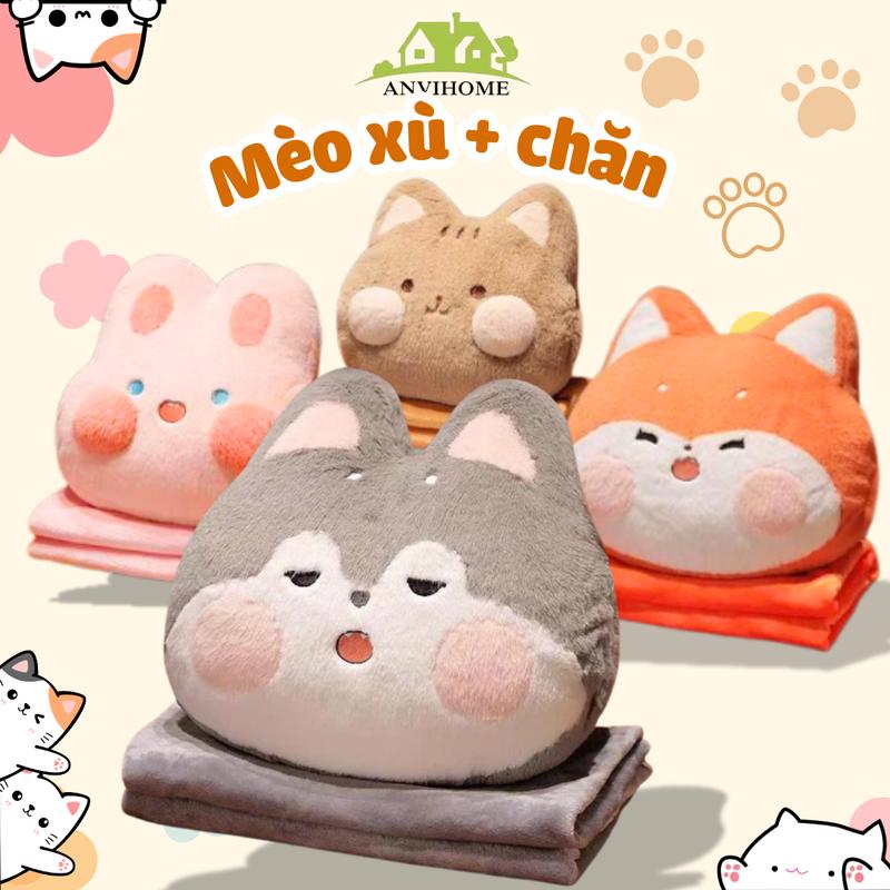  ANVIHOME Bộ Chăn Gối Văn Phòng Thú Tròn Xù Hot Trend Gấu Bông Thỏ cáo cún mèo Kèm Chăn 3in1 Siêu Mềm Mịn Màu Sắc Thiết Kế Thông Minh Tiện Lợi Kiểu Dáng Xinh Xắn 