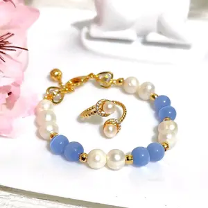 Set gelang dan cincin rhodium mutiara air tawar