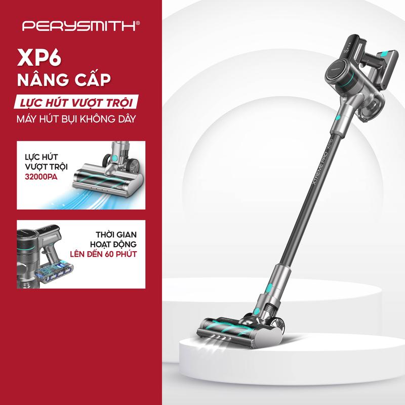   CAO CẤP  Máy Hút Bụi Không Dây PerySmith XP6 Nâng Cấp | Lực Hút 32000Pa Siêu Mạnh | Pin Khỏe | Nhiều Phụ Kiện | Bảo Hành 2 Năm 