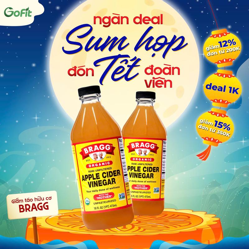 [CHÍNH HÃNG KHÔNG QUÀ] Giấm Táo Hữu Cơ BRAGG Có Giấm Cái Có Thể Uống 473/946ml Organic Gia Vị Nấu Ăn giấm táo lên men Trộn Salad