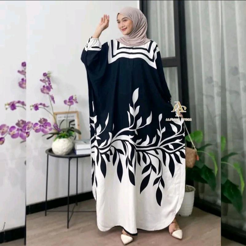 Gamis Kaftan Rayon Jumbo Premium Motif Bunga Ld 180 cm Muslim Nyaman Dress Wanita 0