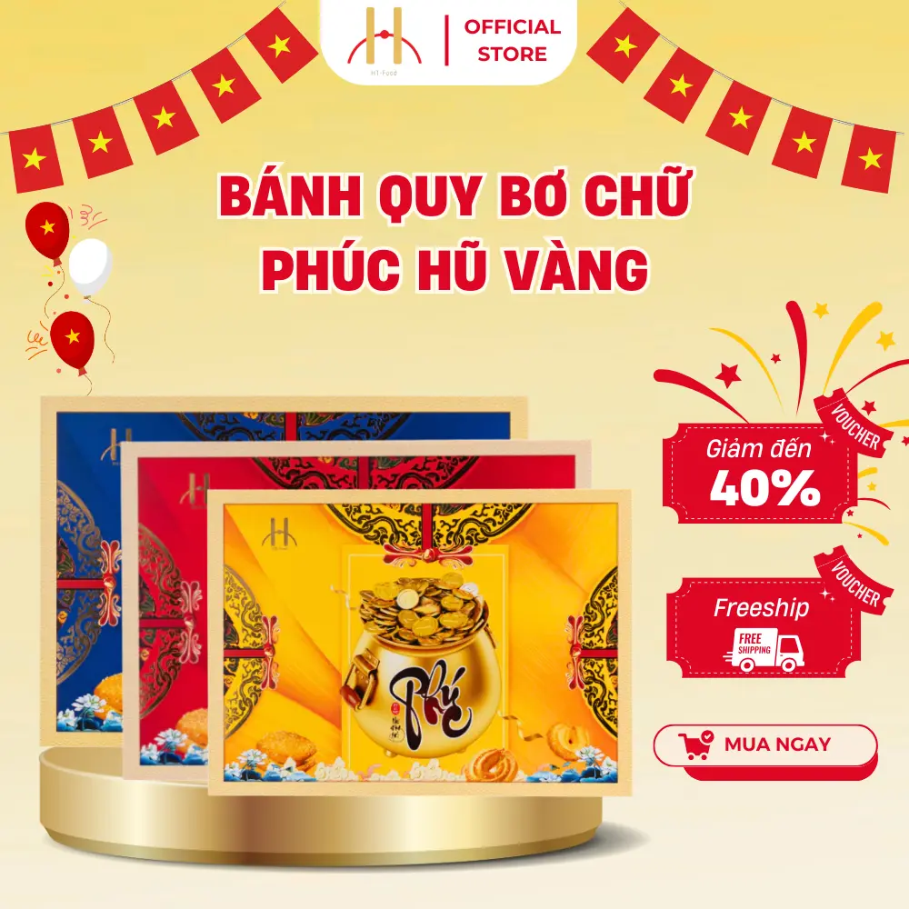 Bánh quy bơ chữ Phúc Hũ Vàng sang trọng | HT-FOOD | Ăn Vặt