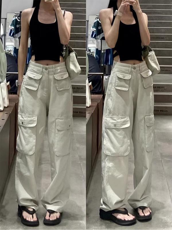 Cargo Denim Biru mdua / hitam /Pasir Putih Highwaist Loose Celana Jeans Wanita Korea(realpict) 8