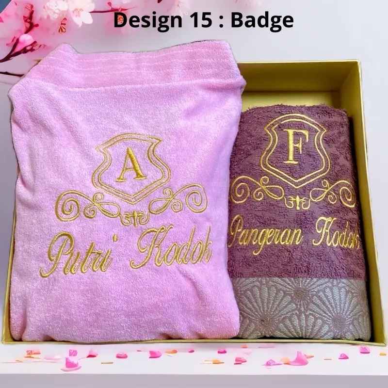 Handuk Kimono Set custome bordir nama depan belakang seserahan dan kado pernikahan Hadiah Handuk Wanita Dewasa Tidur Dress Pria 7