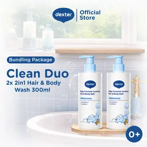 DEXTER Baby [2 PCS] Clean & Shine Duo Bundle Hair Body Bath 300ml x2 | dengan Calendula | Sabun & Shampoo Bayi Anak Tanpa SLS & Alkohol