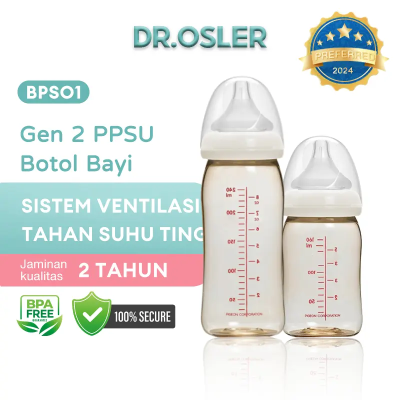 Dr.osler Gen 2 160ml 240ml Botol Susu PPSU Wide Neck PPSU Botol Susu Bayi 0 6 bulan BPS01 botol  sedotan Bottle 0