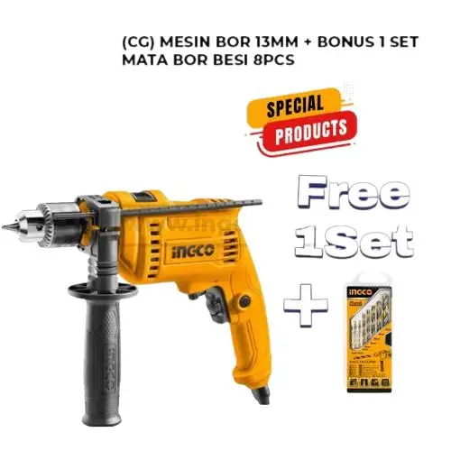 ID6800CG - MESIN BOR 13MM BONUS 1 SET MATA BOR BESI 8PCS MESIN BOR BETON BESI KAYU 680WATT INGCO