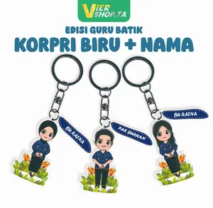GANTUNGAN KUNCI BUNGA custom edisi hari guru batik KORPRI + NAMA- kado hari guru - gantungan kunci akrilik custom