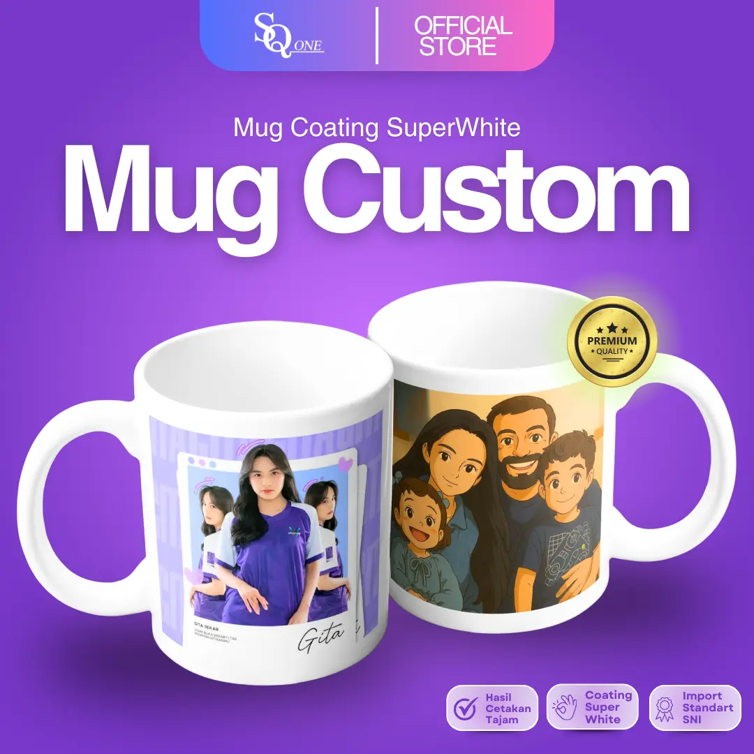 MUG COATING SUPERWHITE SQONE -  BISA CUSTOM DESIGN ATAU FOTO