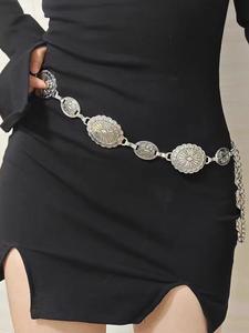 Cadena de cintura geométrica bohemia elegante para mujer, diseño vintage ovalado, cinturón decorativo adelgazante, accesorio de moda