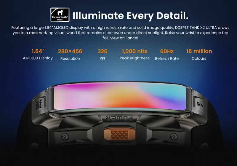 Product Introduction of KOSPET X2 Ultra with GPS&Calls, Smartwatch,Fitness Tracker,44-Day Battery Life,50M Waterproof, AMOLED Display, Full-Metal, Android and iOS Watches, Bluetooth, Smartwatch For Men,Watches For Men,reloj smartwatch Wearable,Smartwatches,Campss Fitness Tracker 7