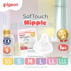 PIGEON SofTouch Nipple Wide Neck - 1pcs Box Original Asli | Pilih Size | Dot Seperti Payudara Ibu | | Nipple Dot Bayi Botol Susu | Elastis & Lembut | Anti Kolik | Anti Kembung (Lubang AVS) | Tidak Bingung Puting