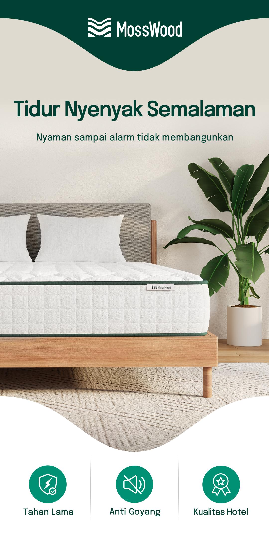 MossWood Kasur Springbed Hotel Premium Anti Goyang Tahan Lama 20cm High Density Anti Air Bonus Bantal Gratis COD