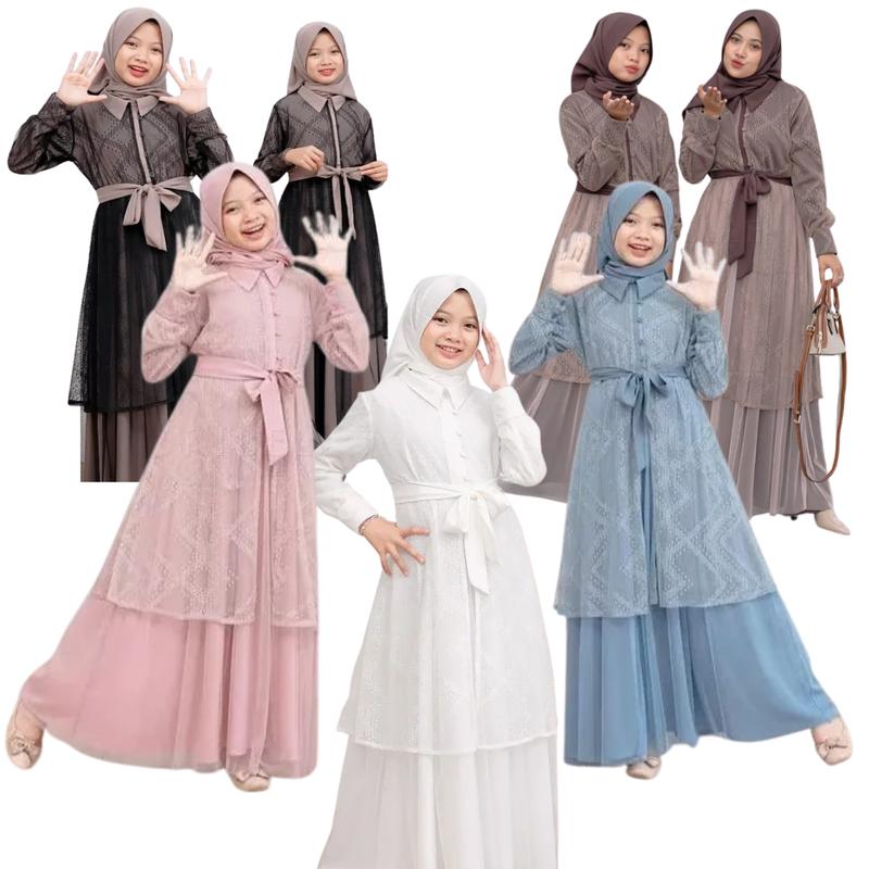 Gamis Muslim Anak Perempuan Usia 6 7 8 9 10 11 12 13 Tahun Padma Syari Kids Bahan cringkel Brukat 1