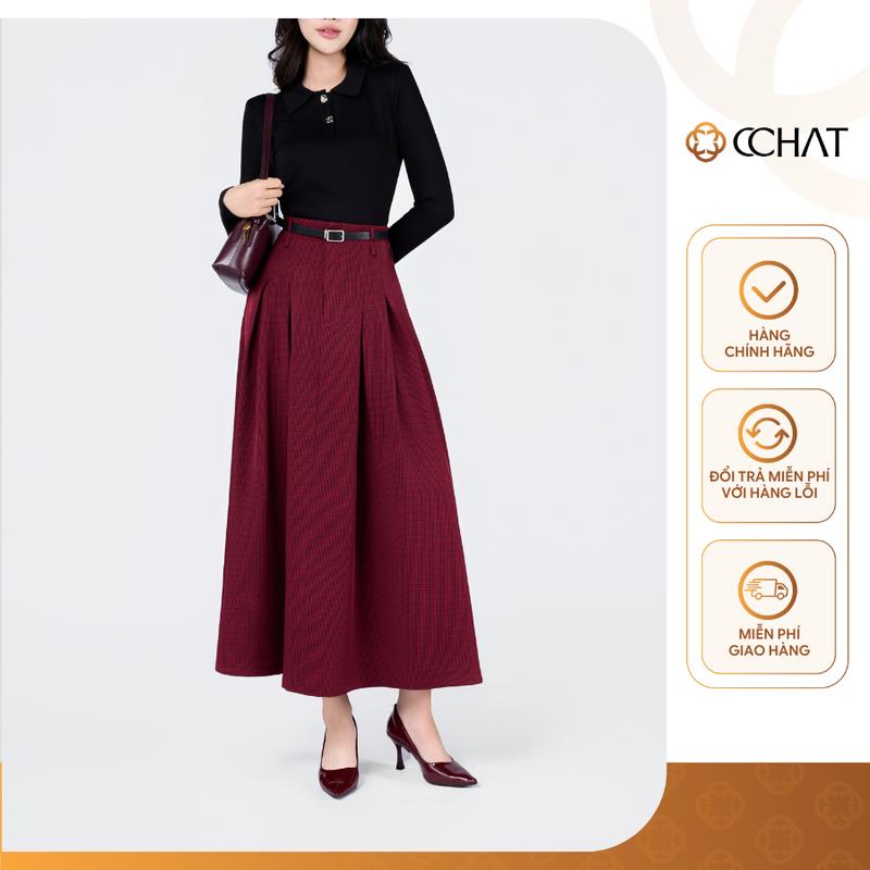 Chân Váy Nữ CCHAT Dáng Xoè Liền Ly Hoạ Tiết Răng Cáo Chất Tuytsi 24CDS7001XT