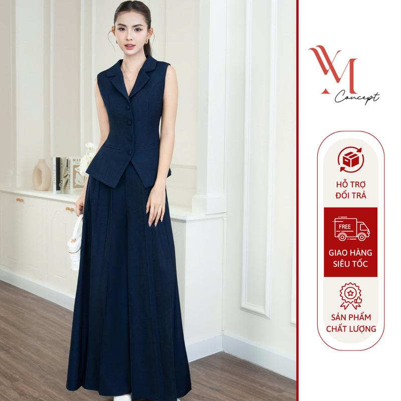  YM Concept Set Áo Gile Cổ Vest Nữ Phối Quần Ống Rộng - Outfit Tôn Dáng Phong Cách Tối Giản Trang Nhã D1428 