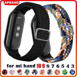 Pengganti Tali Jam Tangan Sport Nylon Strap for Mi Band 10 9 8 7 6 5 4 3 NFC Elastic Band for Xiaomi Mi Band 10 9 8 7 6 5 4 3 Polos Warna Adjustable Soft Wristband Bracelet Smartwatch Accessories Merah