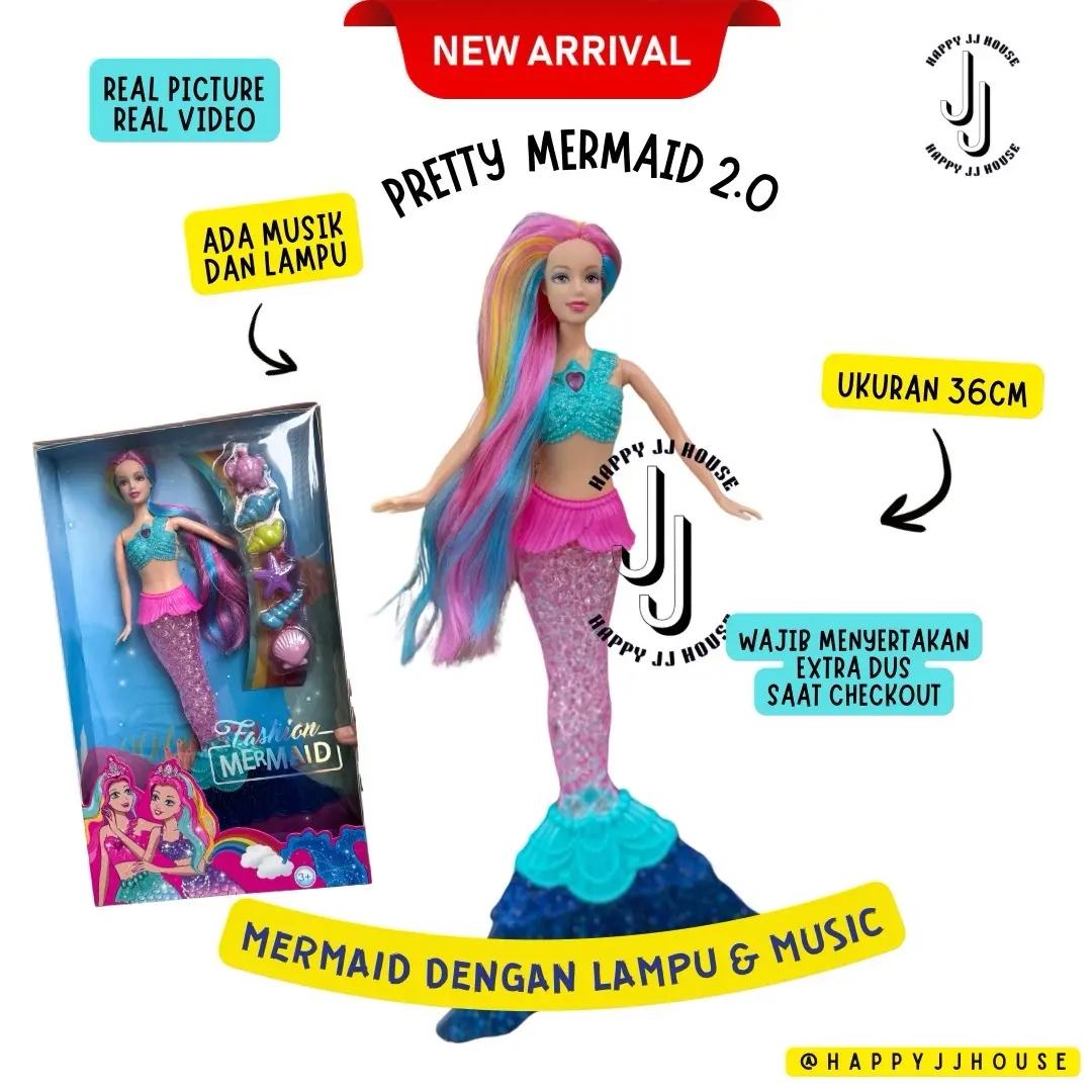 [HAPPYJJ]Boneka Barbie Mermaid dengan Musik dan Lampu - Model Baru - Kado, Gift
