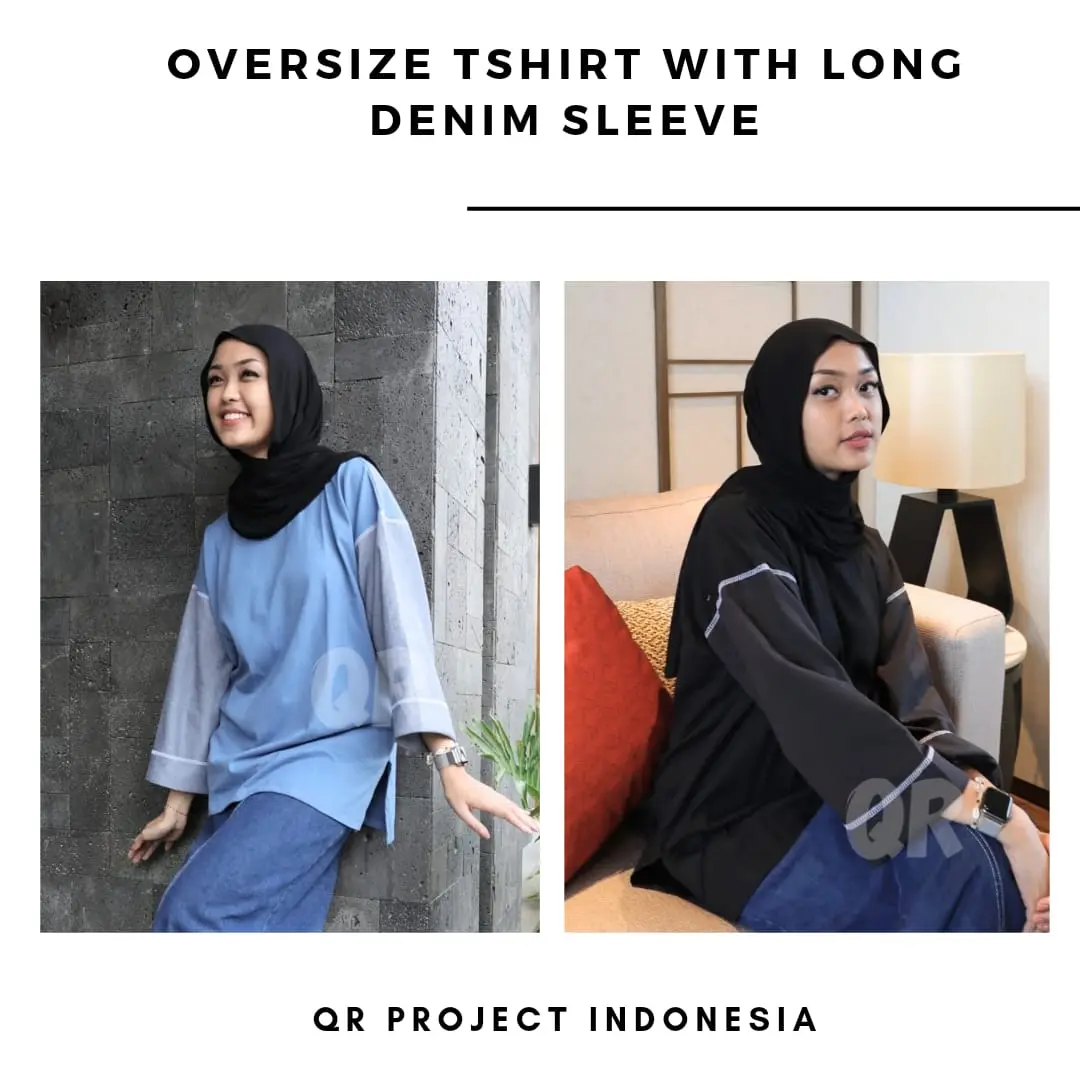 Kaos Oversize Wanita Lengan Panjang Cotton Combed 20s Mix Cotton Denim