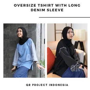 Kaos Oversize Wanita Lengan Panjang Cotton Combed 20s Mix Cotton Denim