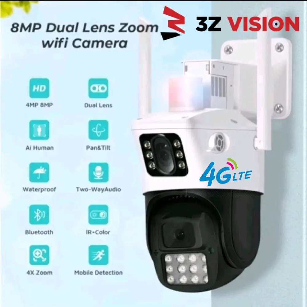 cctv simcard 4G outdoor 2 kamera 8MP cctv ptz jarak jauh lewat hp 355 derajat waterproof ip camera CCTV Ponsel 4G