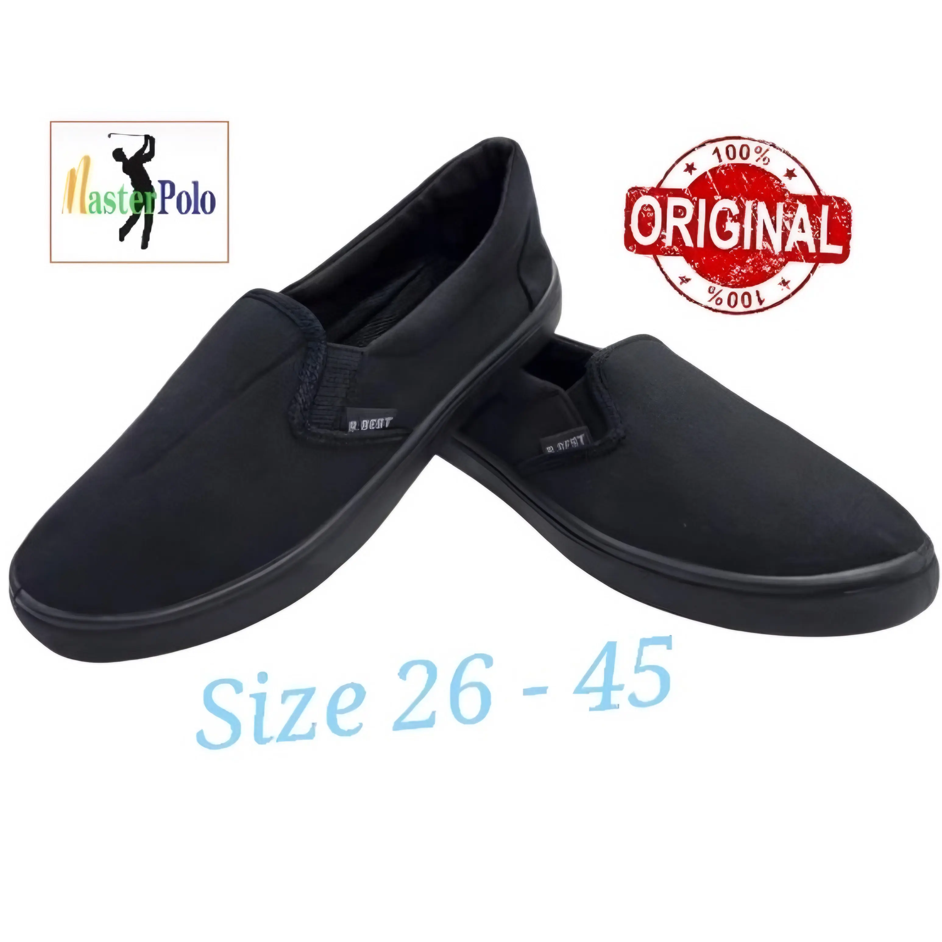 B.Best Sarung Kasut Hitam Sekolah Slip On Black School Shoes Canvas Flat