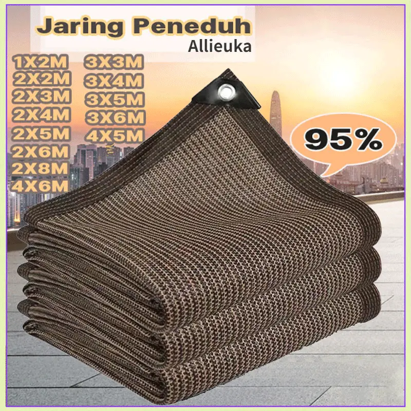 95% Paranet Jaring Kerai Tahan UV Jaring Pelindung Matahari Sunshade Net Hitam Luar Ruangan Insulasi Panas Tenda Peneduh Halaman Ruang Balkon Jaring Tahan UV Multi Ukuran-Coklat