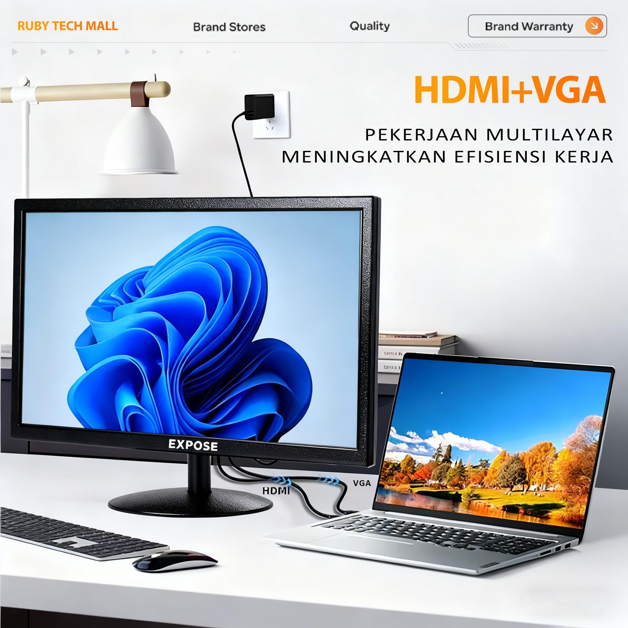 Expose Gaming/Office Monitor A19i 2026 Flat IPS FHD 1080P 60HZ Free HDMI+VGA Garansi 3 tahun