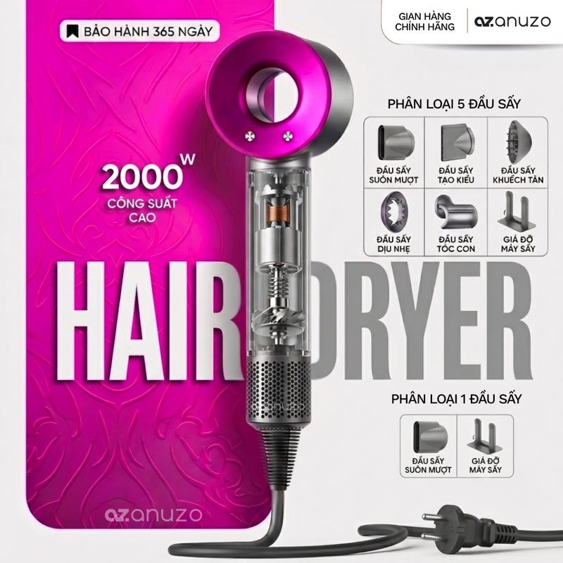Máy Sấy tóc ANUZO 2200W công nghệ Ion âm 2 chiều giảm hư tổn nhiều chế độ sấy…