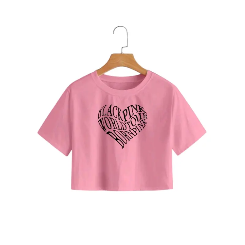 Atasan Crop Top Anak Perempuan remaja Usia 12-16 Tahun Model kekinian LOVE BLACKPINK Fashion 3