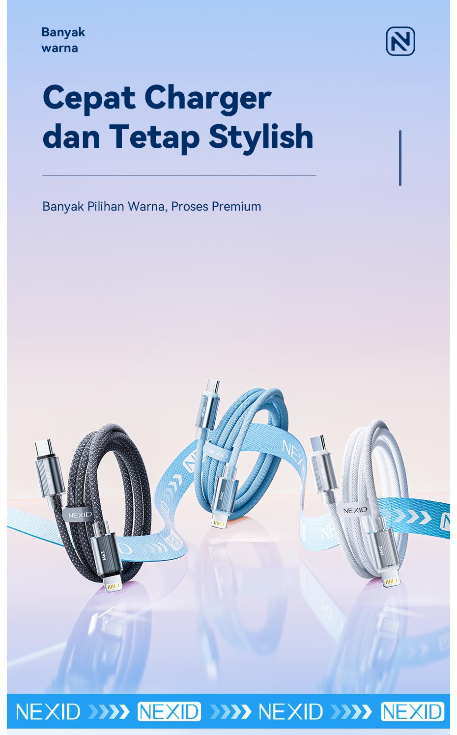 NEXID Kabel Data PD29W 1.2 Meter Type C USB C to Lightning Fast Charging untuk iPhone 11 12 13 14 Pro Plus Max dengan Penampilan Maksimal