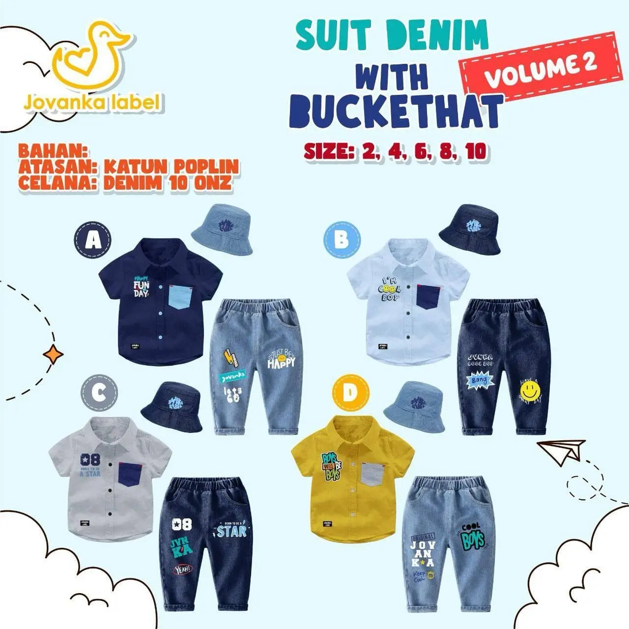 Suit Denim with Bucket Hat - Setelan Anak Laki-Laki 3in1 free Bucket Hat