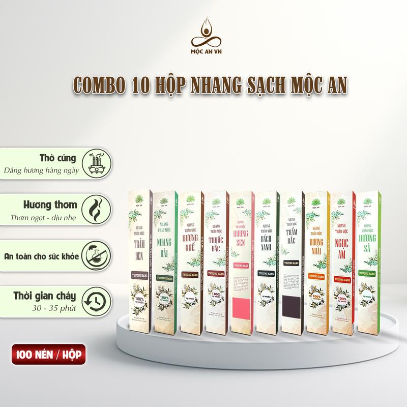 COMBO Tri Ân 8 hộp tặng 2 hộp ( 10 hộp )  nhang sạch thảo mộc mix 10 mùi nhang thắp gia tiên nhang đi lễ - nhang chung cư- Hương Thảo Mộc Tự Nhiên -  Không Cuộn Tàn - Nhang Mộc An