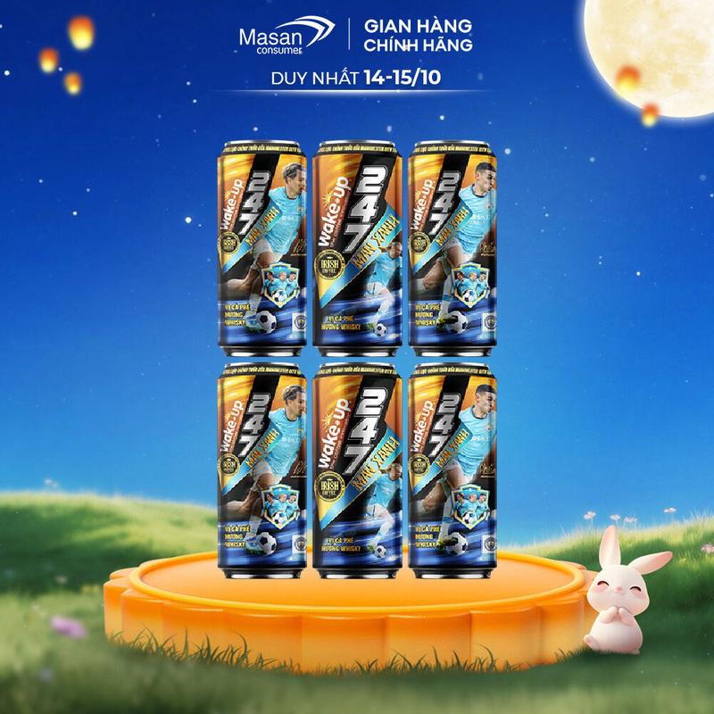 Lốc Nước tăng lực Wake-up 247 vị cà phê hương whisky 6 lon x 320 ml