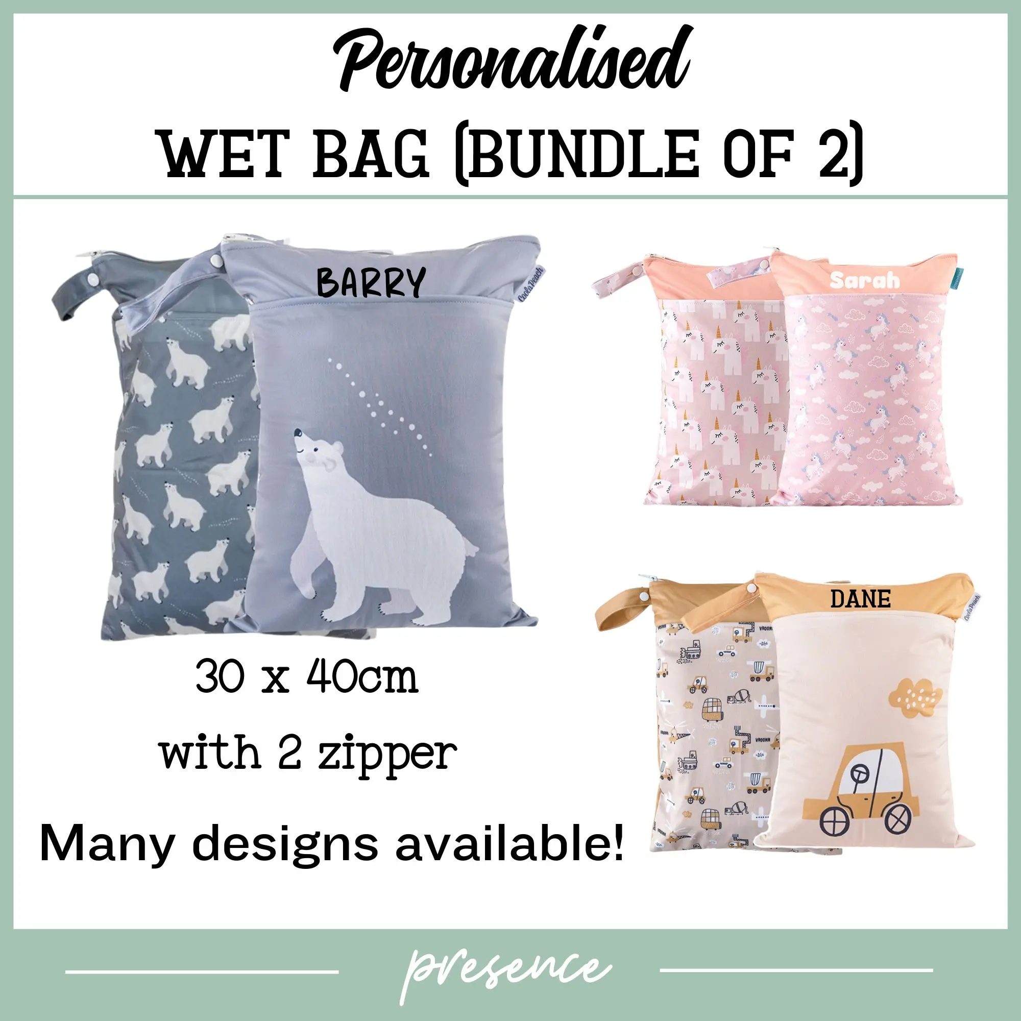 [Bundle of 2]Personalised Wet Bag | Customised Wet Bag with Name | Diaper Bag | Wet Bag for Gym Swimming Chilldcare