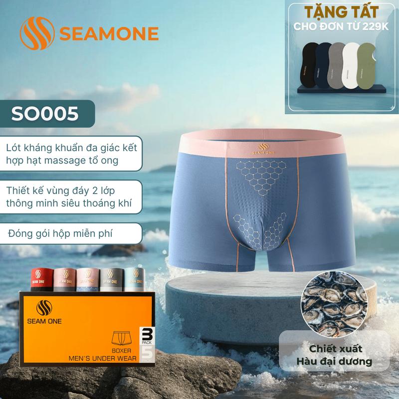  COMBO 5 Quần Lót Nam SeamOne Boxer Massage Hàu Cao Cấp Co Giãn 4 Chiều Thoáng Khí Lót Kháng Khuẩn Khử Mùi - SO005 