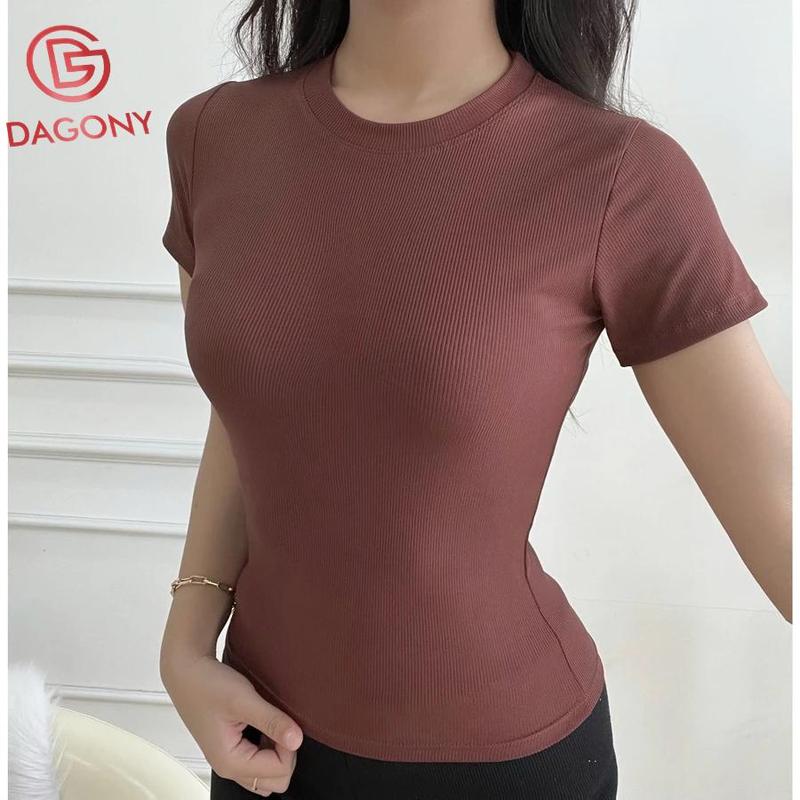 Áo Thun Nữ Cổ Tròn, Áo Thun Tay Ngắn Vải Thun Gân Tăm Form Ôm [ DAGONY ] Women Top
